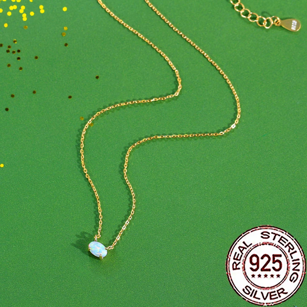 CWWZircons 925 Sterling Silver Delicate Mystical Oval Opal Pendant Necklaces for Women Gold Color Fine Party Daily Jewelry SD054 6