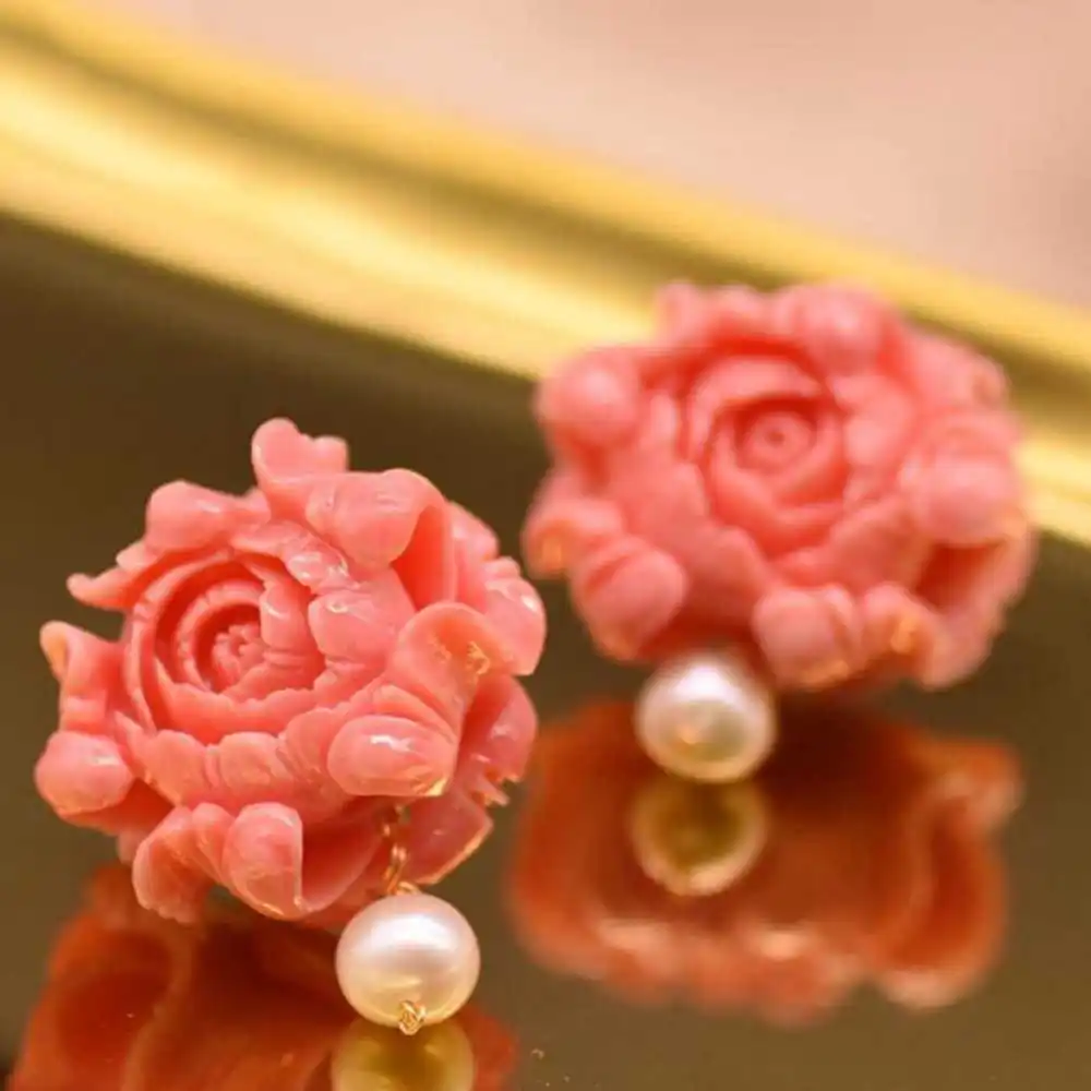 Coral flowers Baroque White pearl Earrings 14K Jewelry Hook Beautiful Aquaculture Classic Wedding Diy Cultured Gift Freshwater