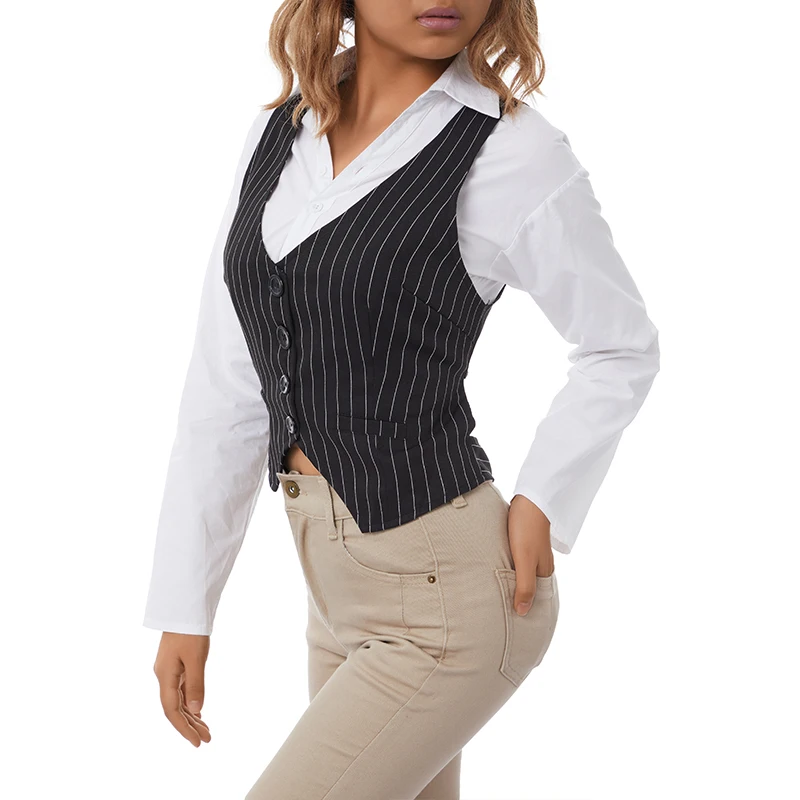 Women's Waistcoat 2024 Solid Color/ Striped V-Neck Sleeveless Slim Vest Fashion All-match Coat Female Clothes