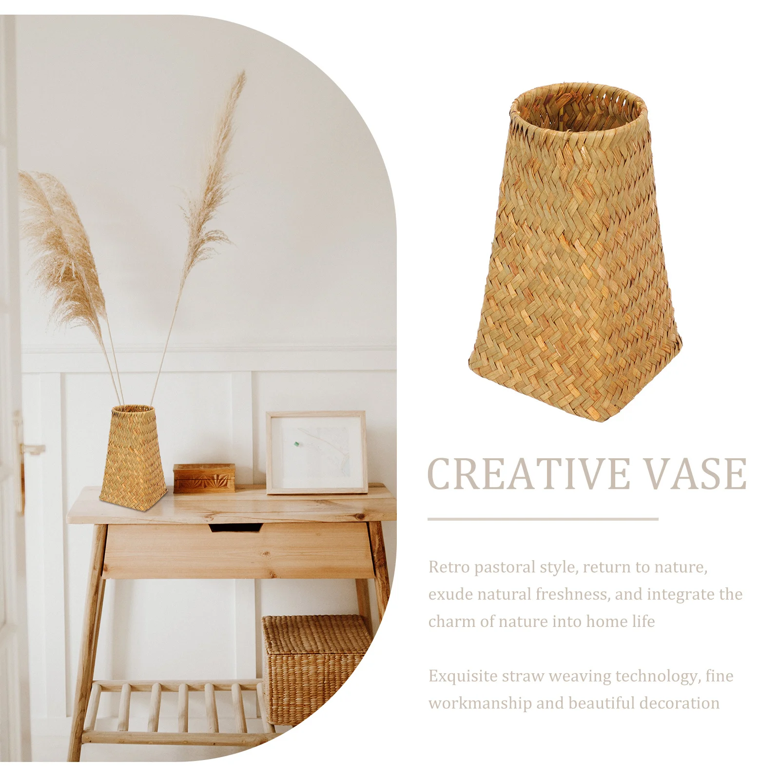 

Retro Bamboo Vase European Style Decorative Pen Holder Weaving Design Exquisite Home Office Balcony Living Room Ornament