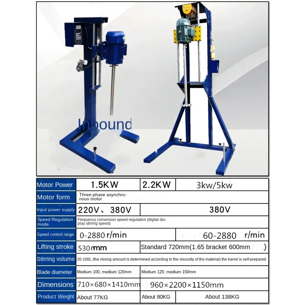 Imagem -04 - Grande Stand Mixer Industrial Regulação de Velocidade de Frequência Variável Elevação Elétrica à Prova de Explosão Alta Potência 3kw Dispersor