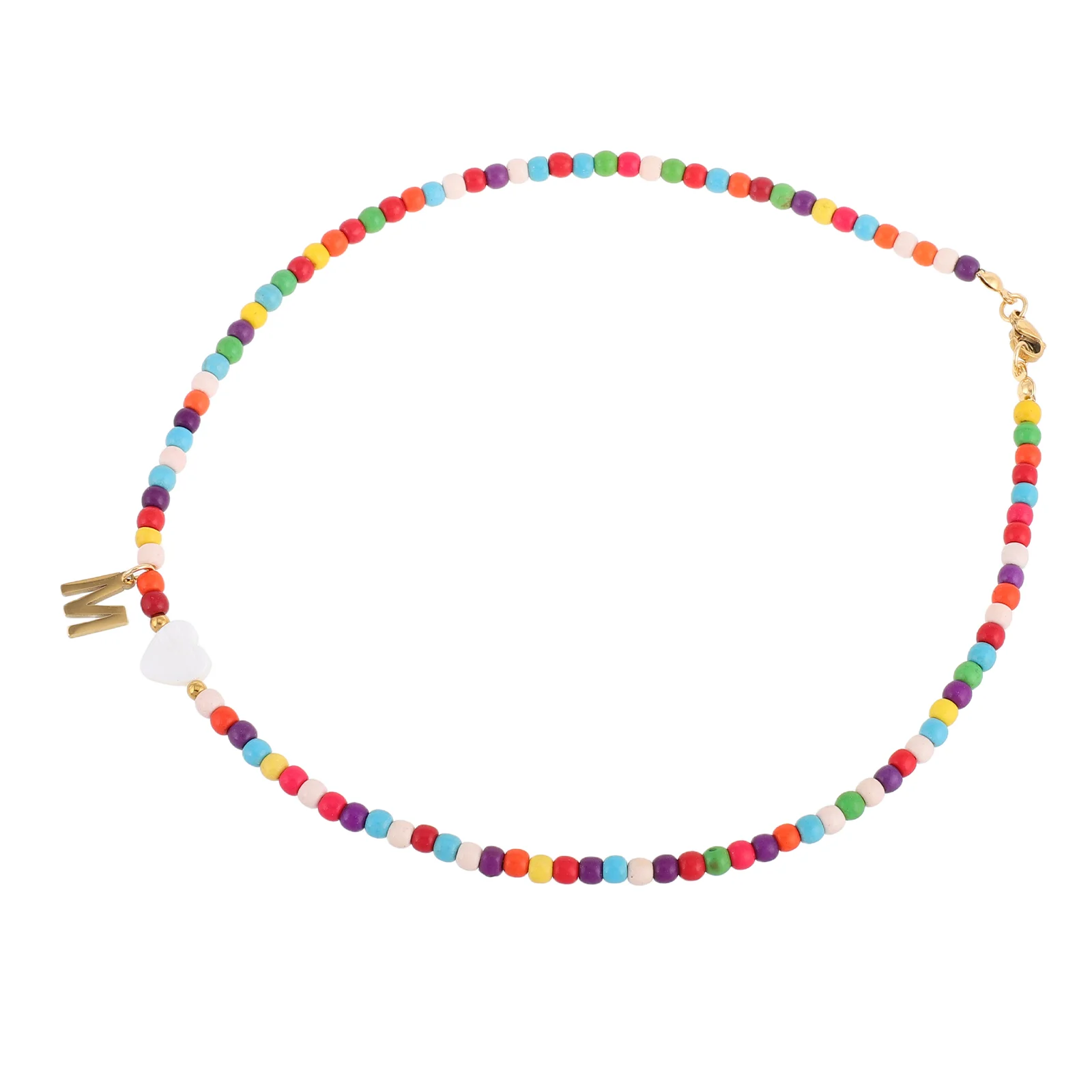 Colorful Turquoise Necklace M Letter Heart Pendant Clavicle Chain Women Alphabet Dainty Choker Trendy Statement Jewelry Gift
