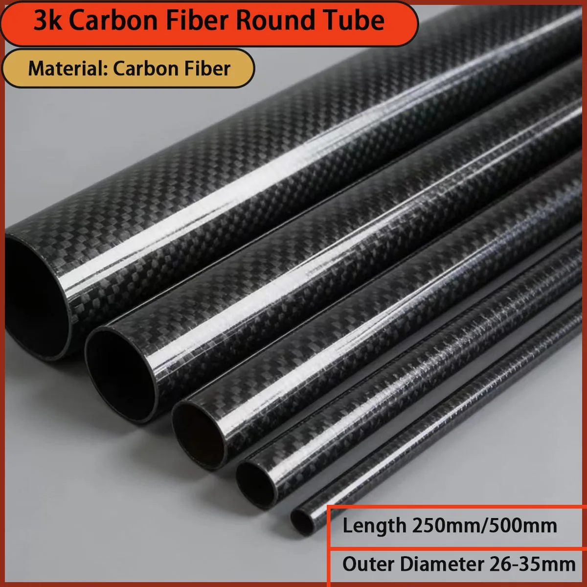 The Outer Diameter of 26-35mm 3K Carbon Fiber Round Tube Is Used for Structural Components with High Strength Requirements.