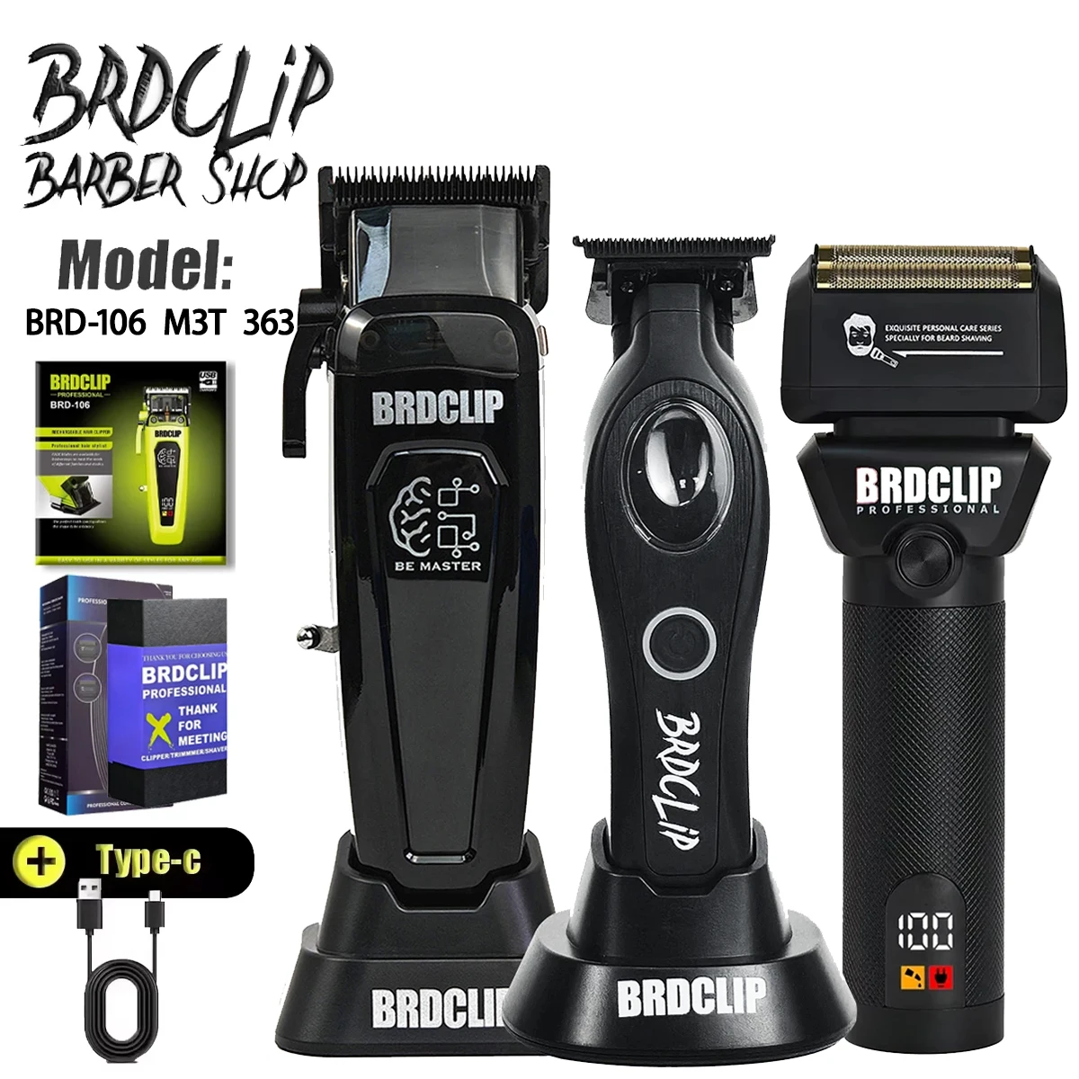

Новая профессиональная машинка для стрижки волос BRDCLIP BRD-106 BL1T 363, электрический беспроводной триммер, лезвие DLC с зарядной базой, бритва