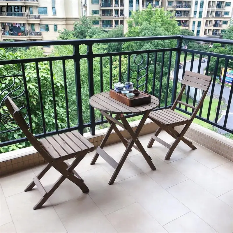 MLZ Solid Wood Foldable Table and Backrest Chair Set for Home Outdoor Balcony Small Coffee Table Round Square Dining Table