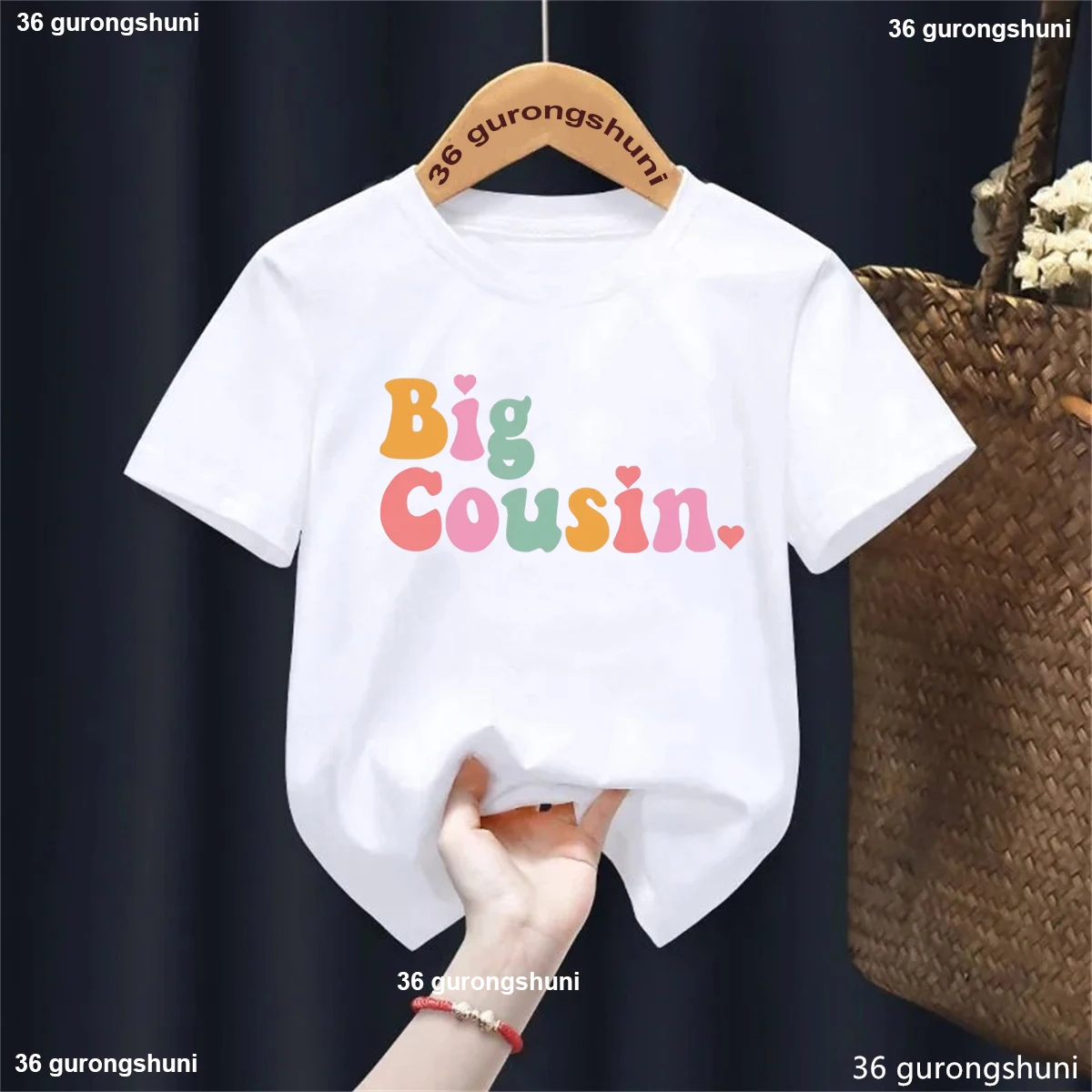 Kawaii Kids Clothes 2026 Hot Sale Big Cousin Letter Printed T Shirt Girls Pregnancy Announcement Shirt Solid Summer T-Shirt