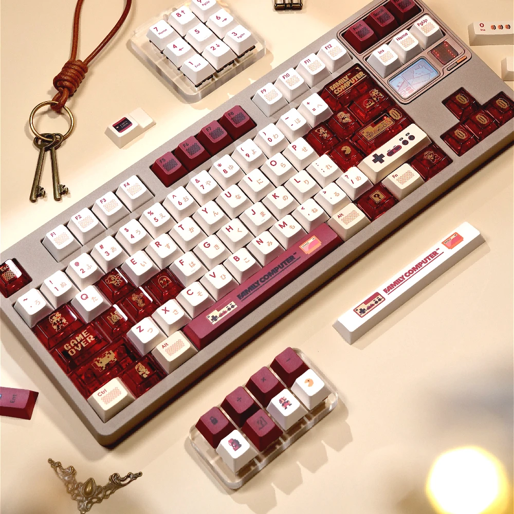 

Red and white machine original height 141 keys hot sublimation plus 26 keys PC transparent mixed keycap