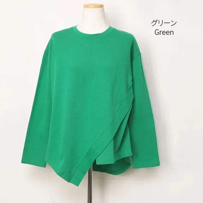 Algodão orgânico solto een redondo ne longo sve camiseta feminina topo design assimétrico confortável respirável casual irt