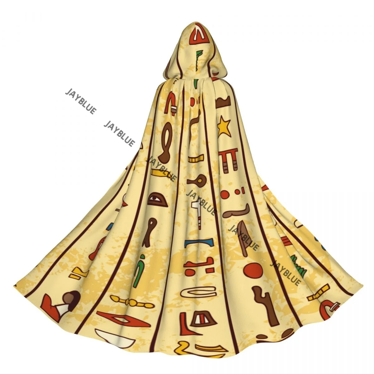 Multicolored Ancient Egyptian Hieroglyphics Hooded Cloak Polyester Unisex Witch Cape Costume Accessory