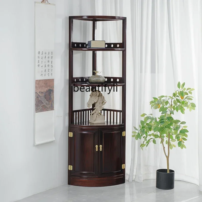 DD132 Mahogany Corner Cabinet Black Sour Wood Chinese Triangle Cabinet   Solid Wood Dining Room Wine Cabinet