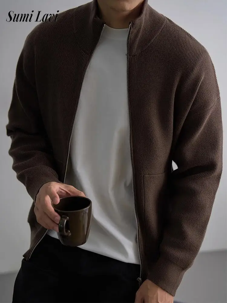 

Осень-зима 2025: повседневные тонкие свитера, мужские вязаные куртки, винтажные свитера с отложным воротником на молнии, модные мужские свитера