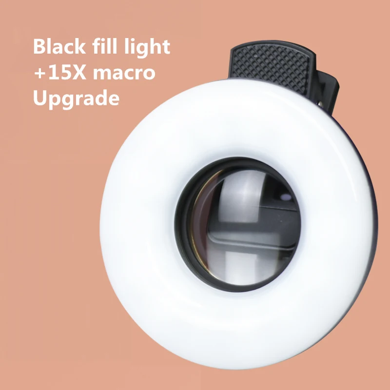Handy Füllen Licht 15X Makro Objektiv Tragbare Selfie LED Ring Flash Licht Telefon Selfie Lampe Universal Ring Clip Licht