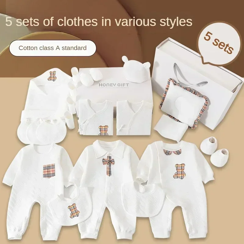 Clothes Set for 0-6-months Baby with gift box Luxury Quality White pure Cotton rompers suit  Newborn underwear Hospital Items