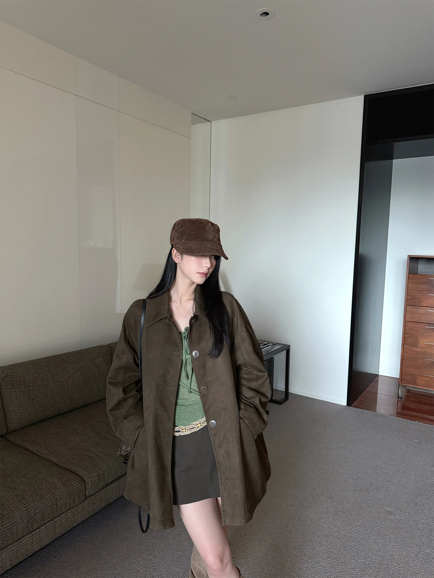 

SMBL RAIN Women's Long Thiened Cotton Jaet Coat een Single Button Korean Sle Commute Loose Fit Polyester Fiber