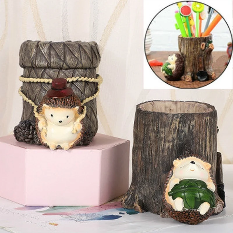 Christmas gift hedgehog pen holder decoration creative home decoration resin crafts home decor figurine