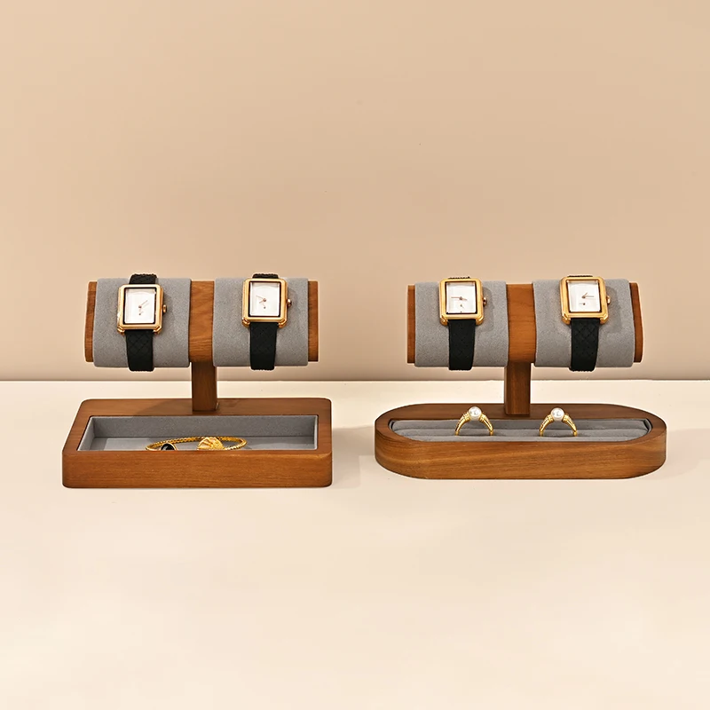 MISHITU T-شكل حامل ساعة مجوهرات خشبية ساعة عرض موقف ساعة تخزين حامل سوار عرض المجوهرات ساعة تخزين الرف