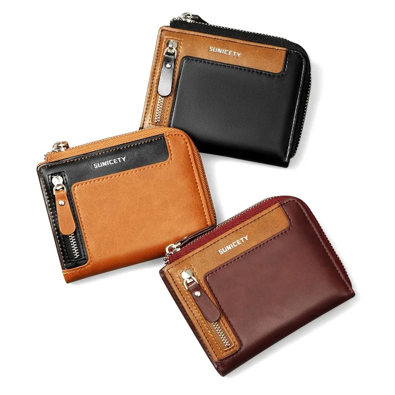 

New Men's Short Wallet Fashion Casual Large Capacity Multiple Card Slots RFID Men's Zipper Wallet for Men with Coin Pocket