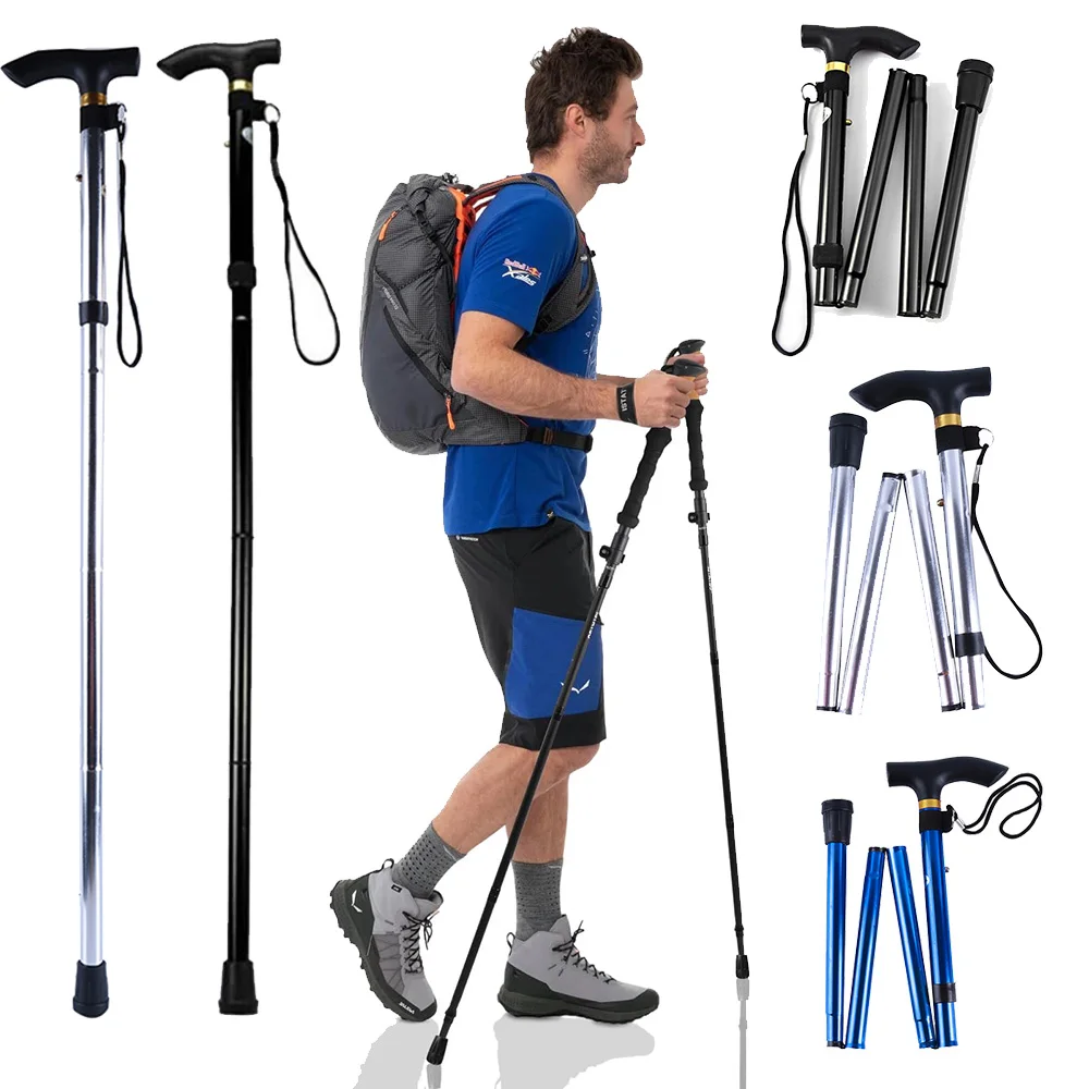 Multifunction Telescopic Walking Stick Hiking Aluminum Alloy Trekking Poles Outdoor Elderly Metal Stick Walking Cane
