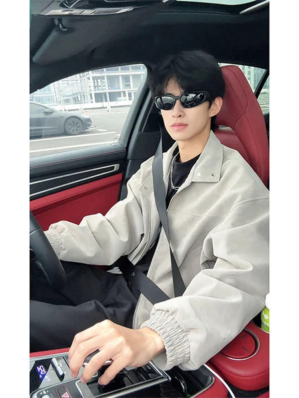 

Cleanfit Men's Dyed Leather Jaet Stand Collar ort American Vibe Baseball Sle Windproof Warm Casual Outerwear