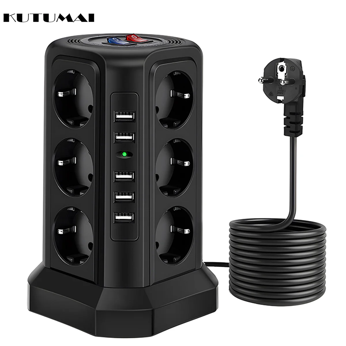 Tower Power Strip 12 Outlets 5 USB Ports Multi Tower Socket with 1.8 M Extension Cord and Overload Protector Vertical Socket