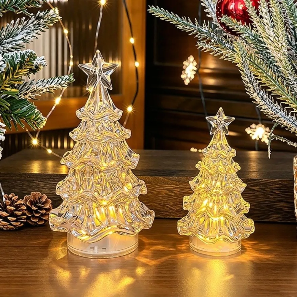 Transparent Christmas Tree Night Light Flameless Smokeless LED Atmosphere Lamp Stable Base Battery-Operated