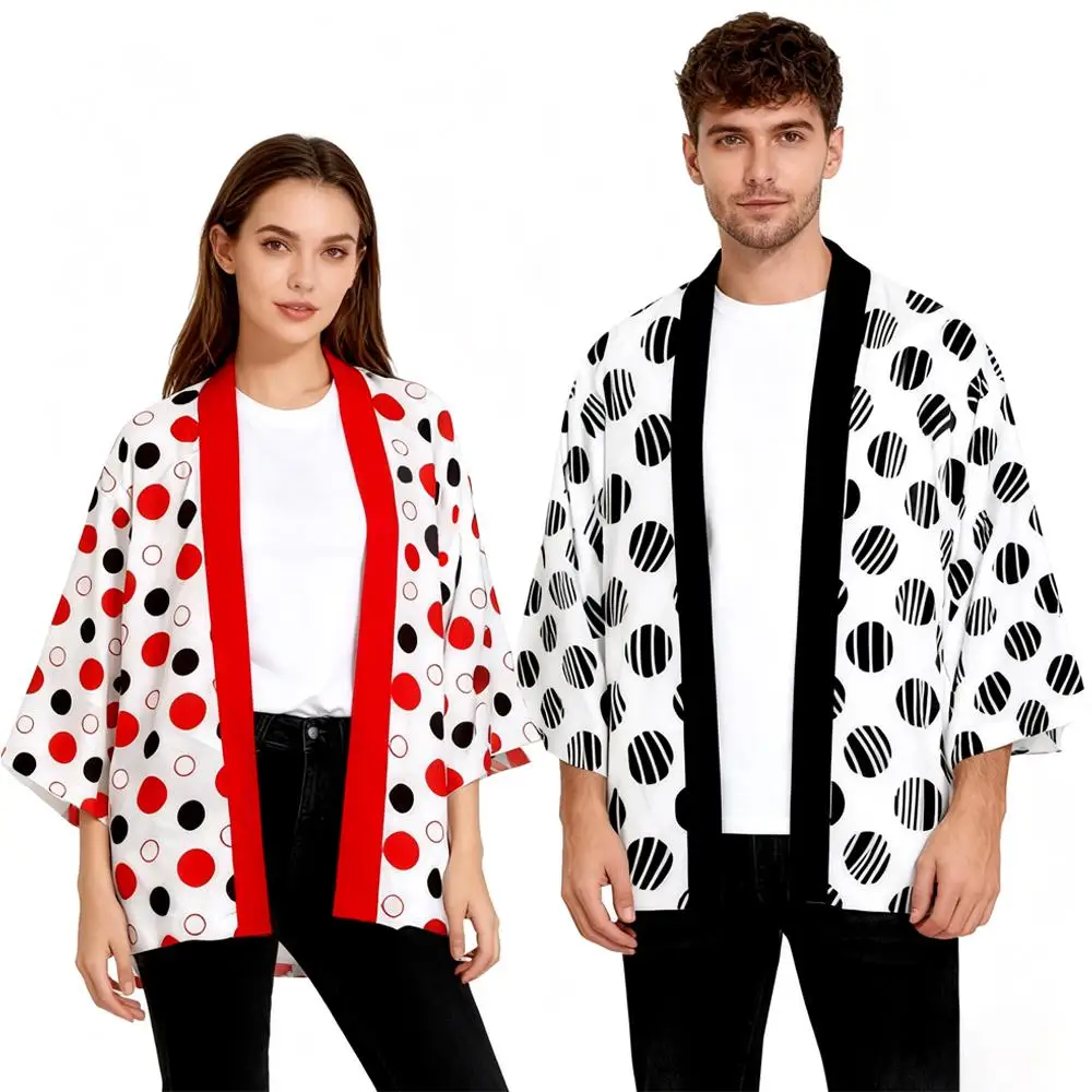 Classic Polka Dot 3D Printed Kimono Simple Casual Everyday Loose Fit Couple Cardigans Unisex Traditional Japanese Clothing