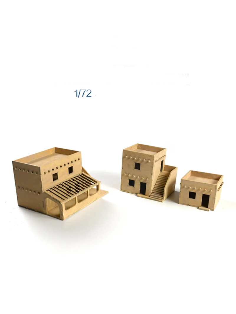 1/72 Two-Story House Architectural Scene Wooden Assembly Model Ornaments DIY Handmade Model Scene Production Hobby