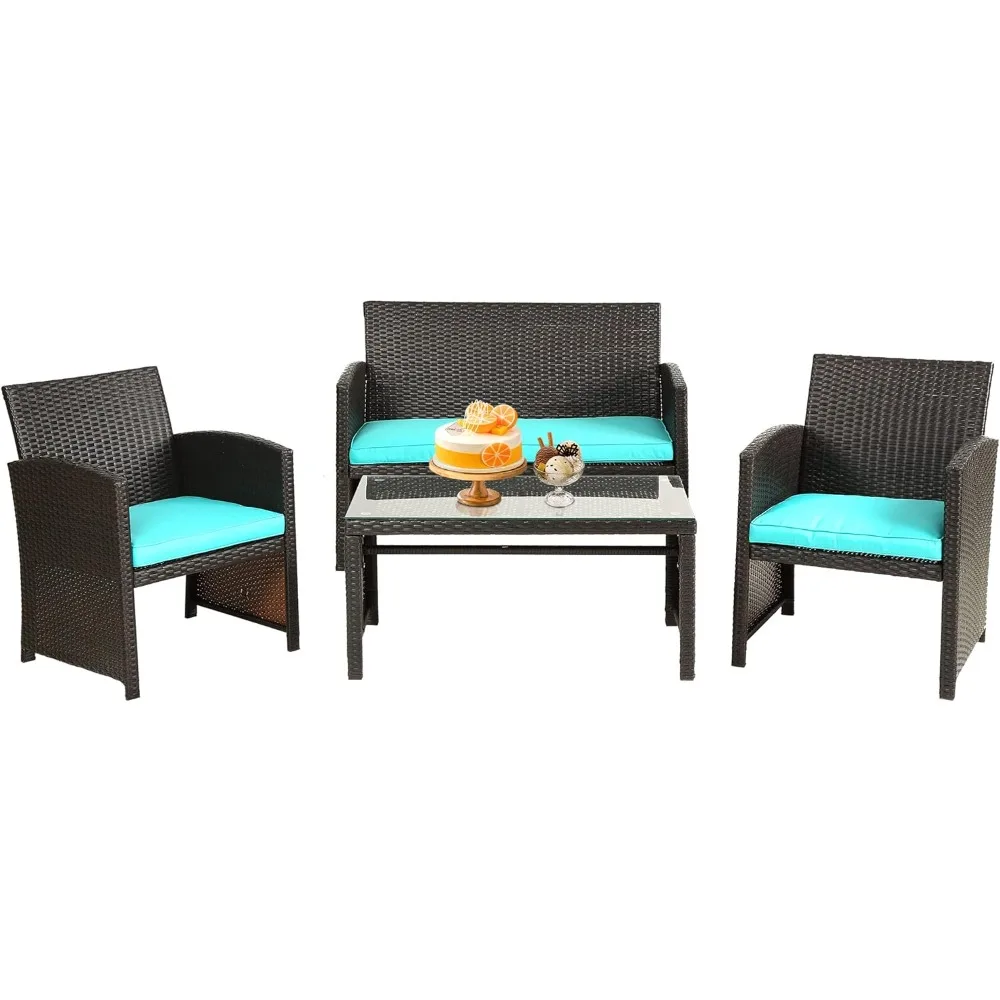 Outdoor Patio Furniture Sets Wicker Rattan Chair Patio Set 4 Pieces Conversation Set Lawn Chairs Outdoor Garden Porch Poolside