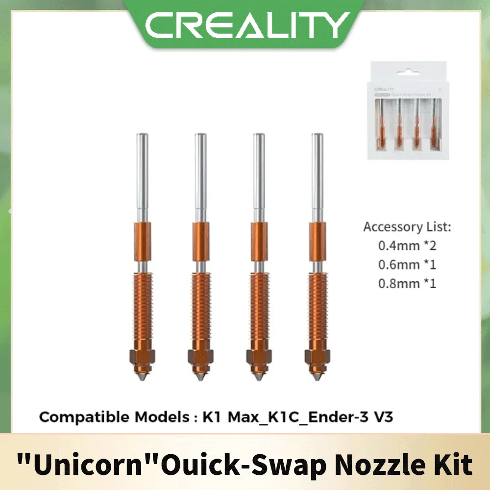 

Creality K1 Max_K1C_Ender-3 V3 Unicorn Quick-Swap Nozzle Kit Upgraded 4PCS Hardened Steel Nozzles 0.4/0.6/0.8mm High-Speed