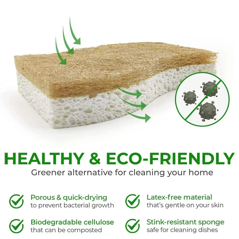 Eco-Friendly Natural Plant Scrub Sponges and Coconut Scrubber Sponge Natural Sponges for Dishes Eco Friendly Kitchen Accessories