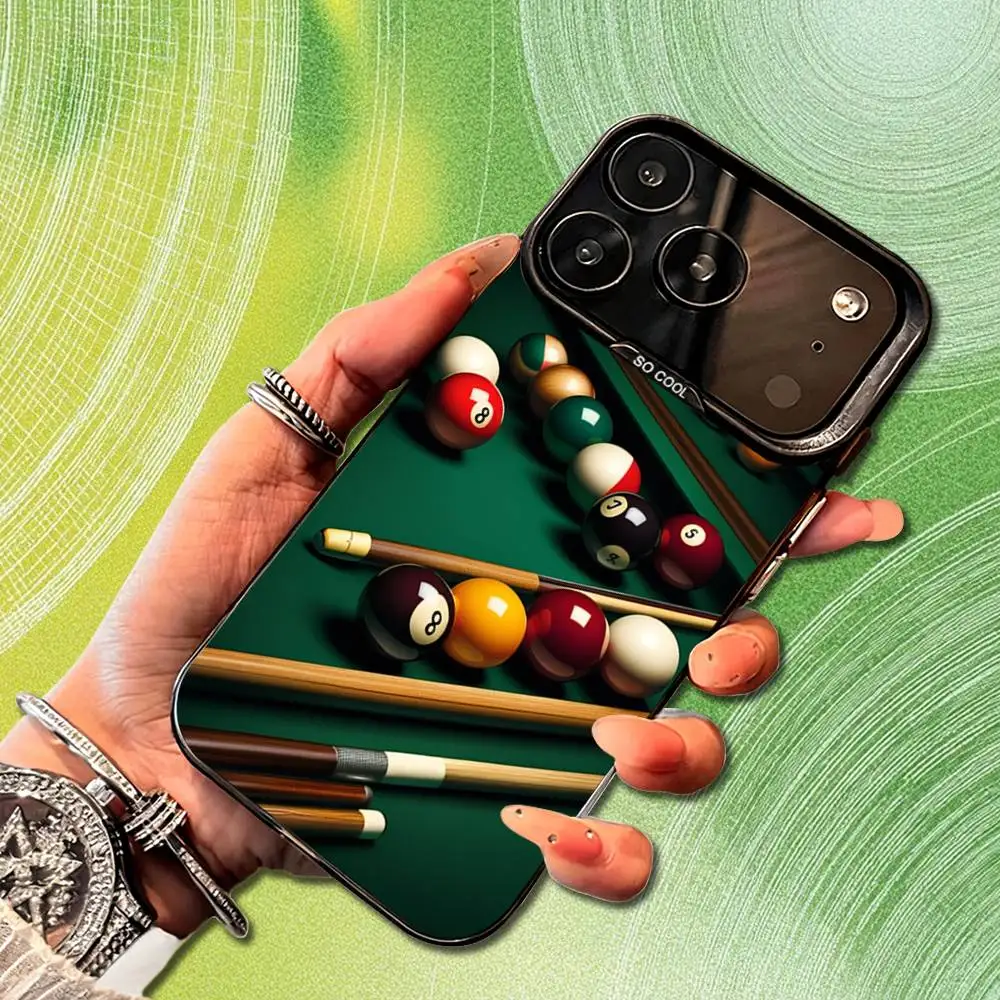 Billiards Ball Art Snooker Phone Case For iPhone 14,17,13,12,11,16,15,Mini,Pro,SE,XS,MAX,Black Matte Silicone Cover