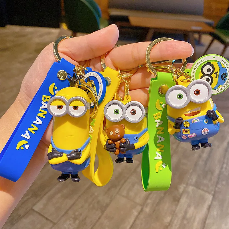 

New Minions Kevin Bob Keychain Cartoon Toys Model Silicone Pendant Keyring Cosplay Car Backpack Key Holder Accessories Kid Gifts