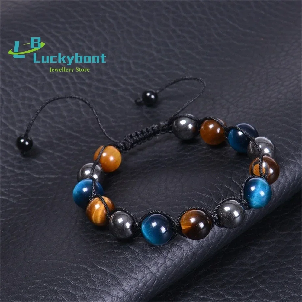 10MM Blue Tiger Eye Stone Bracelet Black Magnet Adjustable Natural Stone Handmade Beaded Jewelry Yellow Tiger Eye