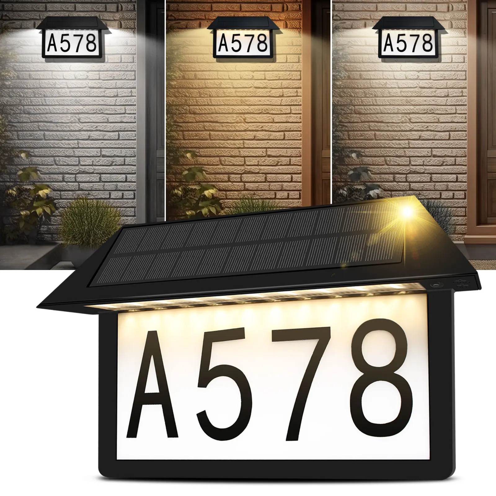 

Solar Wall Lamp Sign Address Indicating with House Numbers 3-Color Modes Outdoor Waterproof Solar Street Lights for Yard Garden