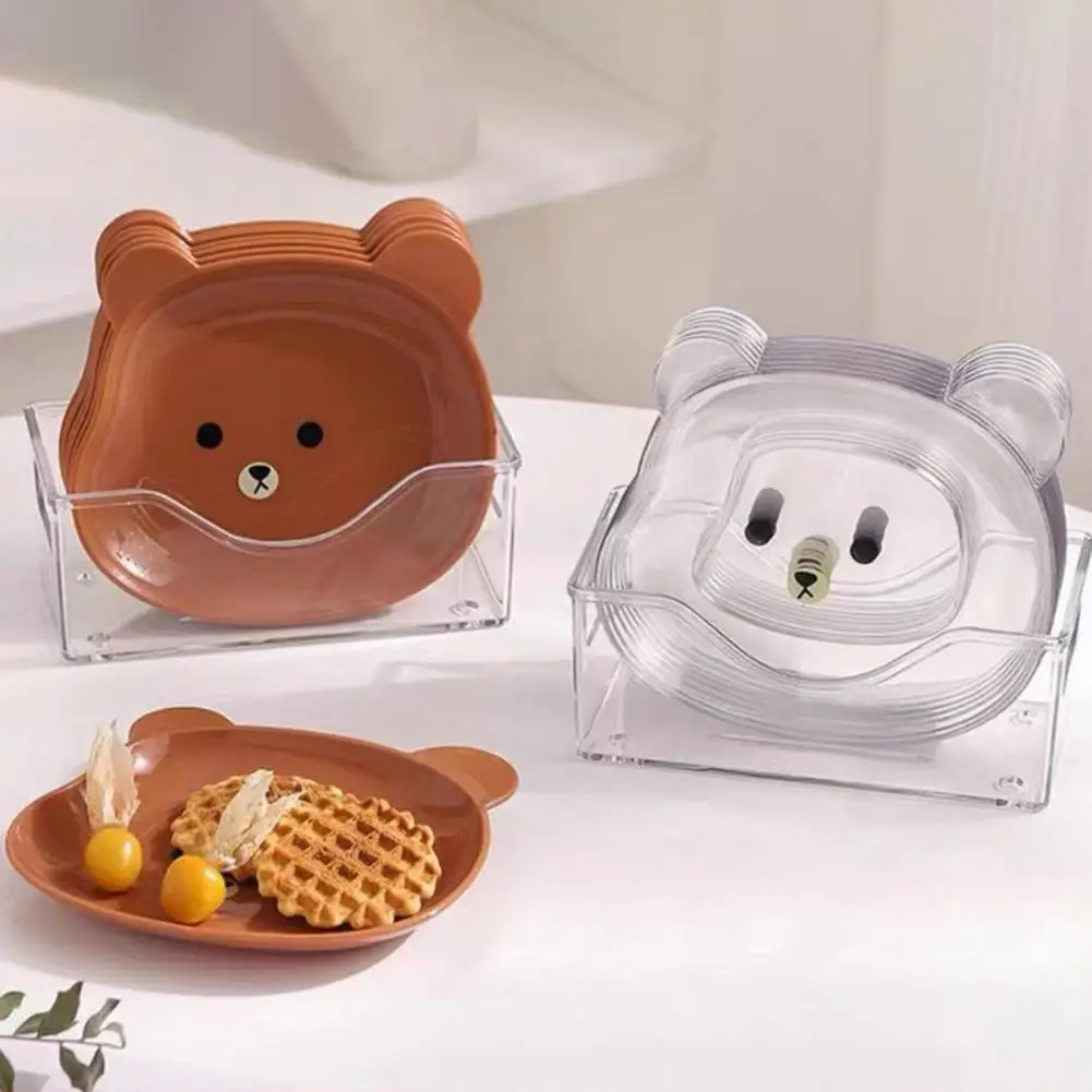 2Pcs Snack Plate Bear shaped Dessert Tray Plastic Children Food Plate Stackable Fruit Bowl Dinnerware Tableware Kitchen Gadget