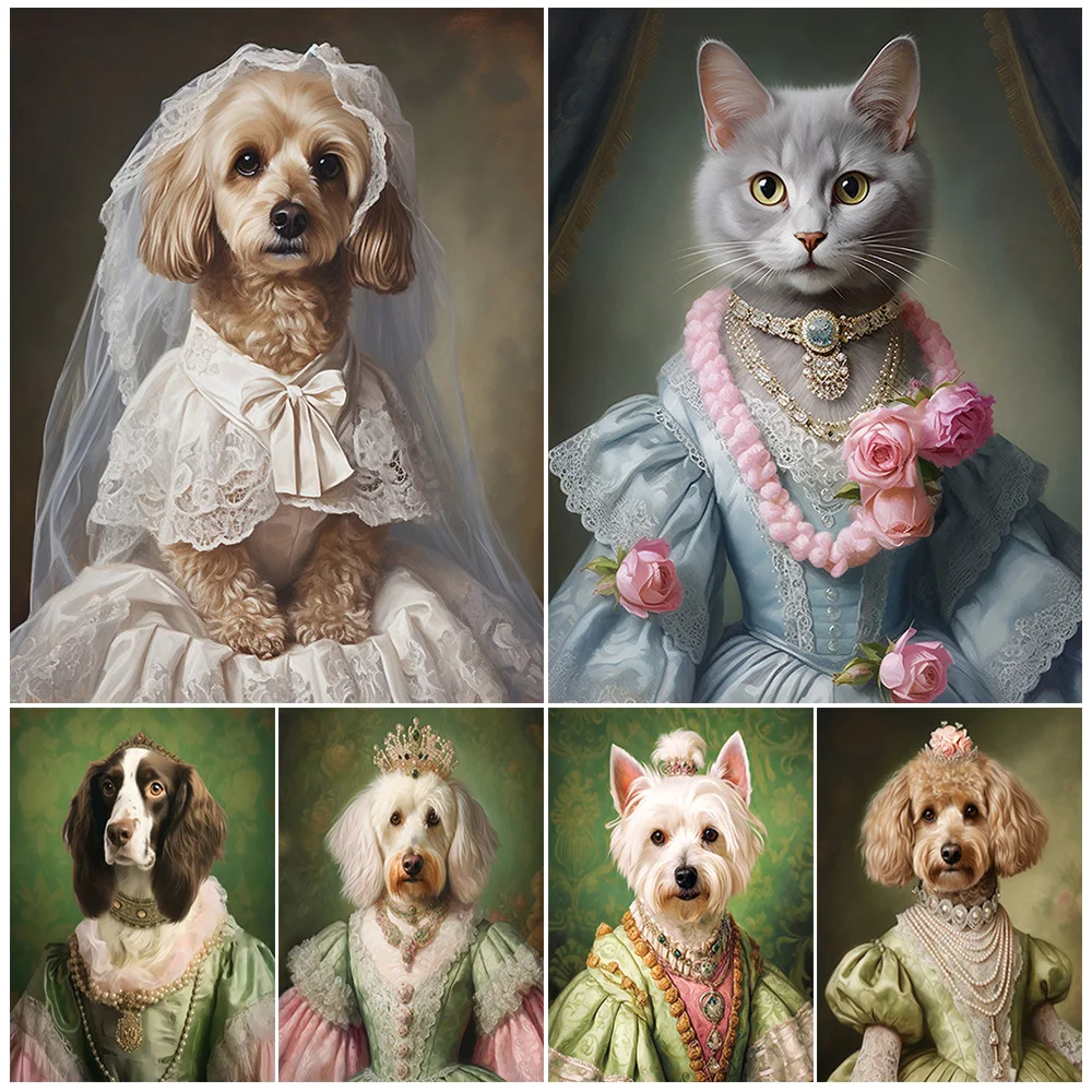 

Custom Pet Cat Dog Animals Portrait Posters Wall Pictures For Living Room Vintage Poster Wall Art Canvas Painting Unframed