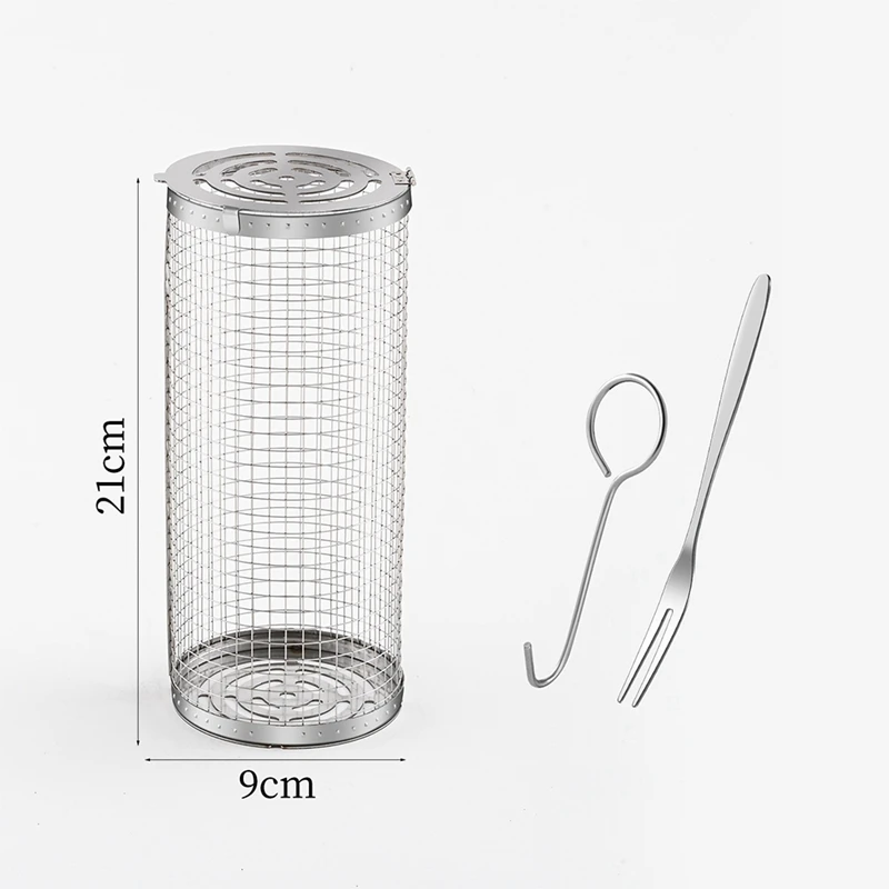 

Катящаяся корзина для гриля - сетка для гриля-барбекю из нержавеющей стали для овощей, рыбы и картофеля фри, круглая сетка для гриля 2 шт.-A78U