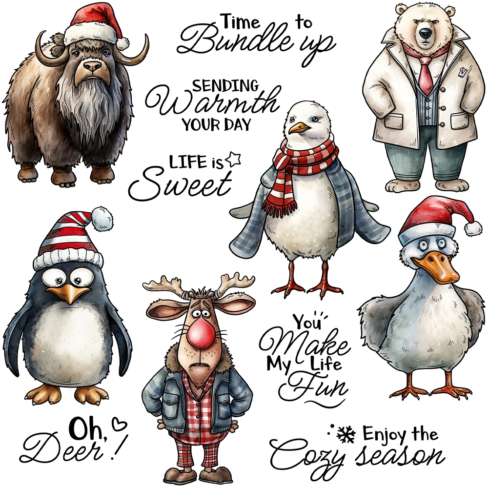 

Mangocraft Winter Animals In Christmas Suits Cutting Dies Clear Stamp DIY Scrapbooking Metal Dies Silicone Stamp For Cards Album