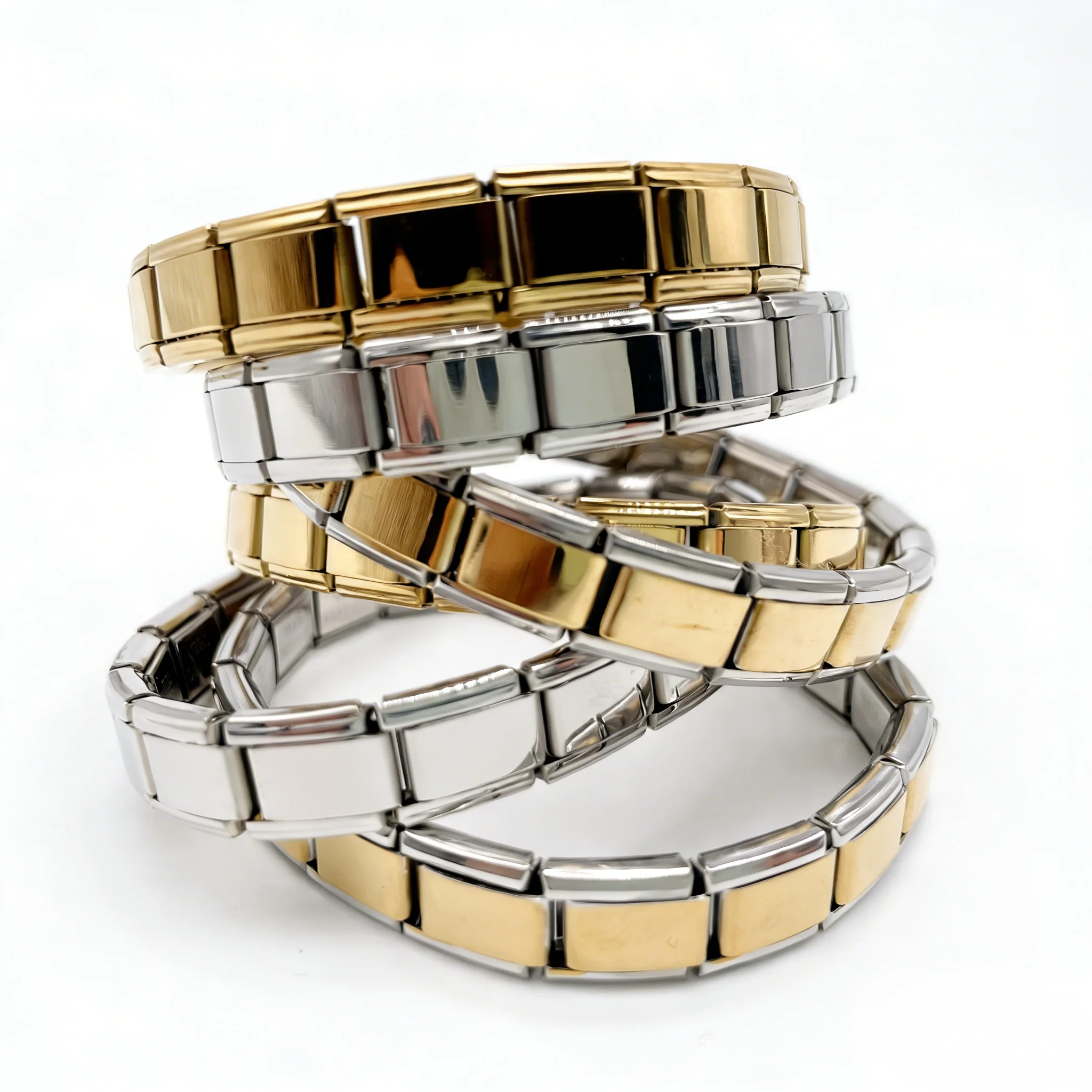 

5 шт. модных браслетов из нержавеющей стали, эластичные, в итальянском стиле, для самостоятельного изготовления, модульные, оптом