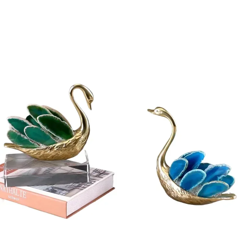 Modern Light Luxury Crystal Swan Ornament Agate Stone Wine Cabinet Decor Home Living Room Soft Decoration