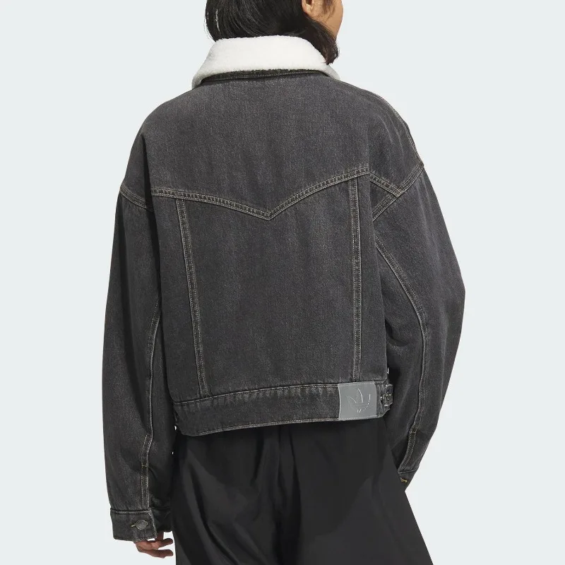 Adidas Clover Women's Sports Warm Denim Lapel Loose Cotton Jacket KB5449