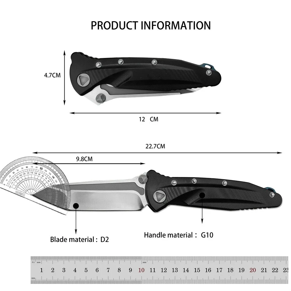 Eafengrow EF55 Folding Knife D2 Blade G10 Handles Hunting Tactical Knife Camping Survival Pocket Knives Utility EDC Multitool