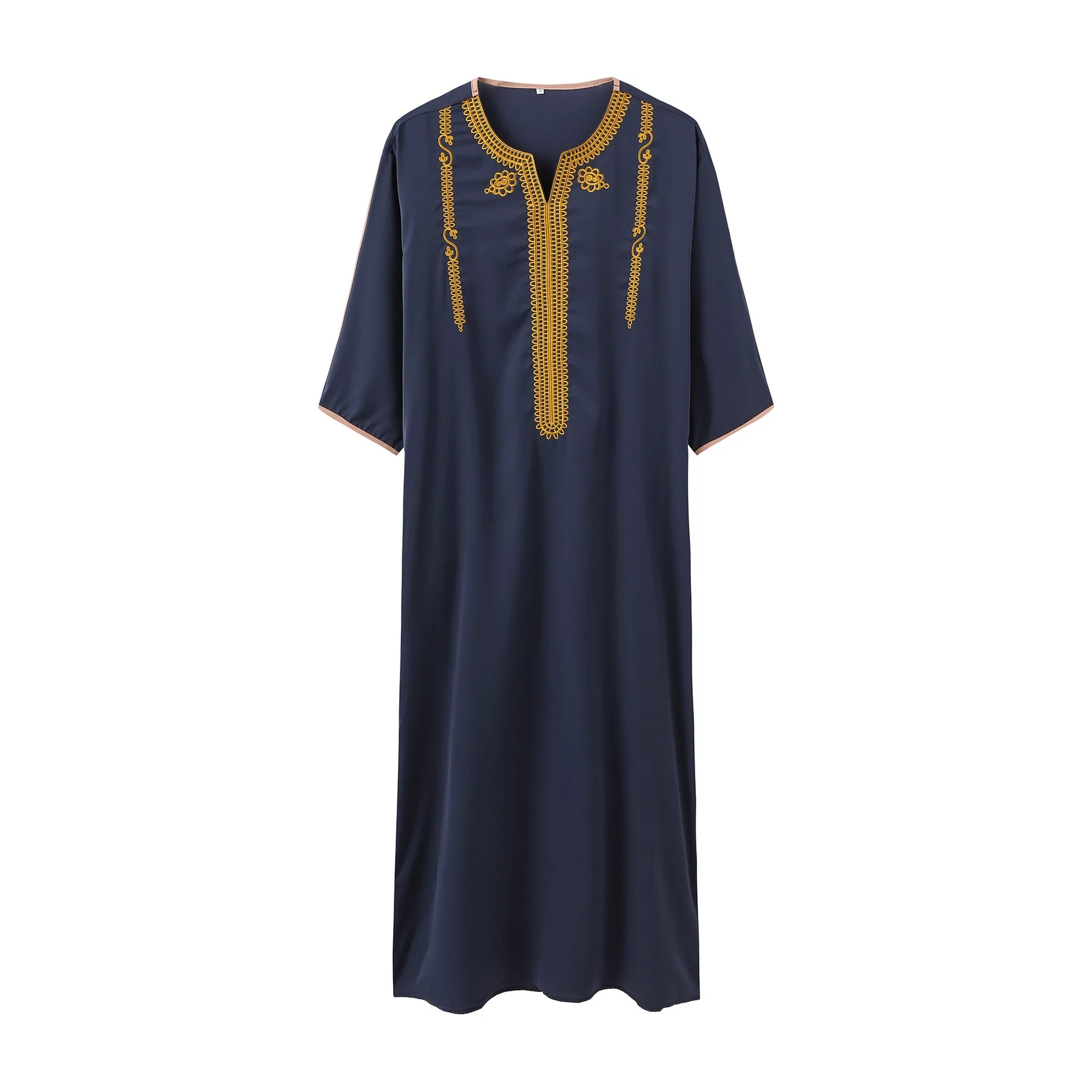 Medium Sleeve Embroidery Moroccan Jubba Thobe Islamic Ramadan Prayer Clothes Arabic Caftan Homme Muslim Men's Leisure Abaya