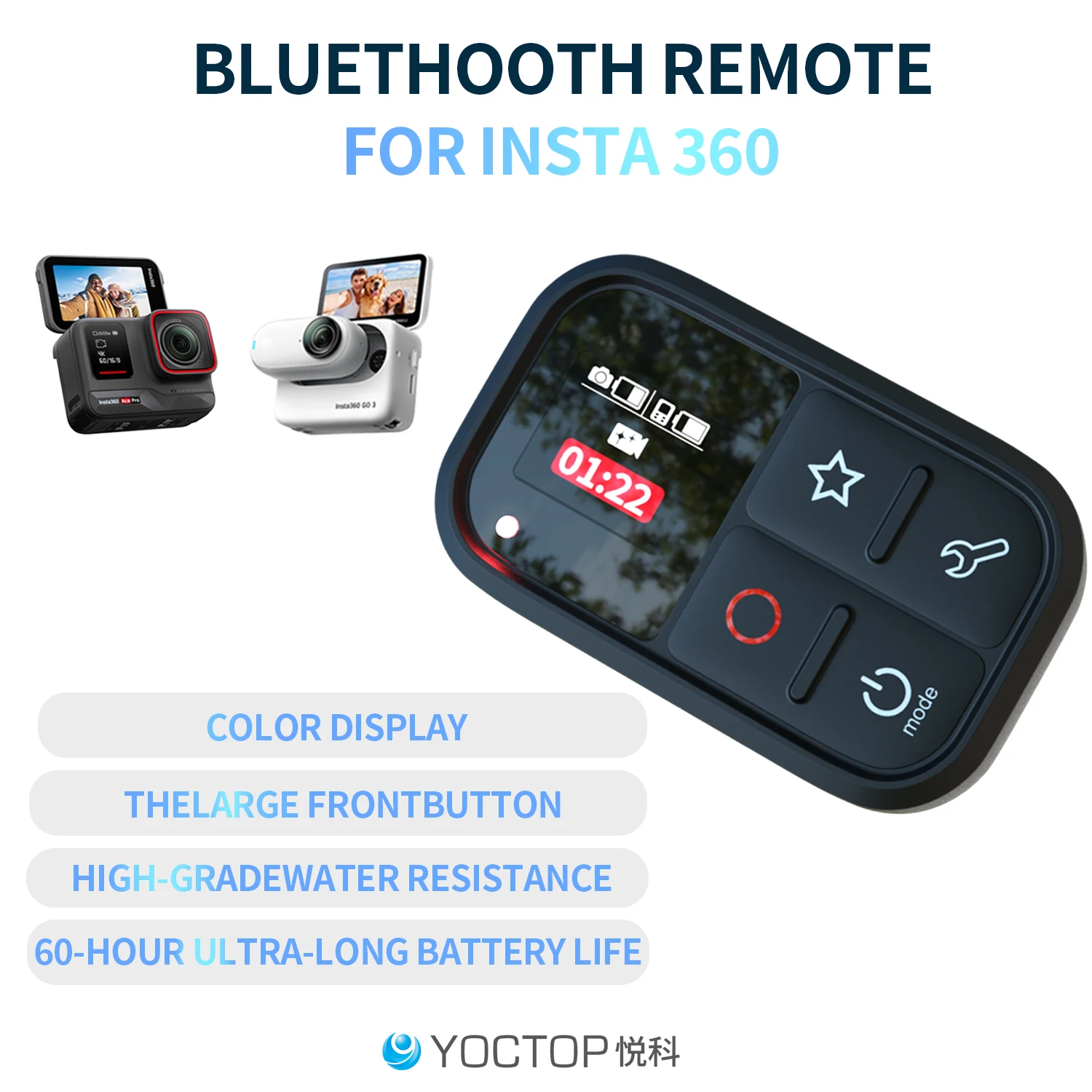 YOCTOP Is Suitable for Insta360 Sports Cameras X3, X4, X5, GO 3S, Ace Pro2 Bluetooth Remote Control Waterproof Accessories