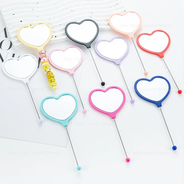 40Pcs Wholesale Beaded  Hand Mirror - Clip-on Bookmark & Compact Mirror  Heart Shape
