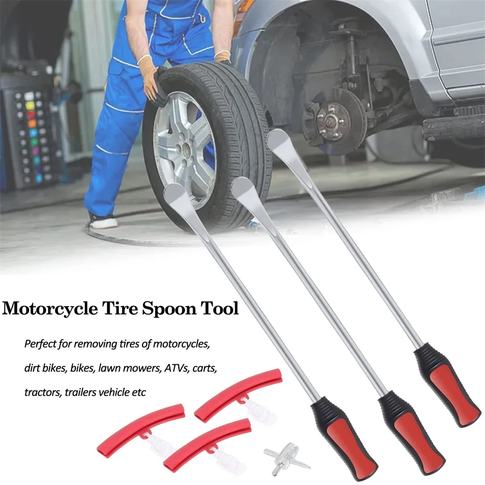 Tire Maintenance Tool Set Steel Spoon Rod Rim Protector Valve Tool for Repair Car Motorcycle Bike Tire Changer Levers Tool Spoon