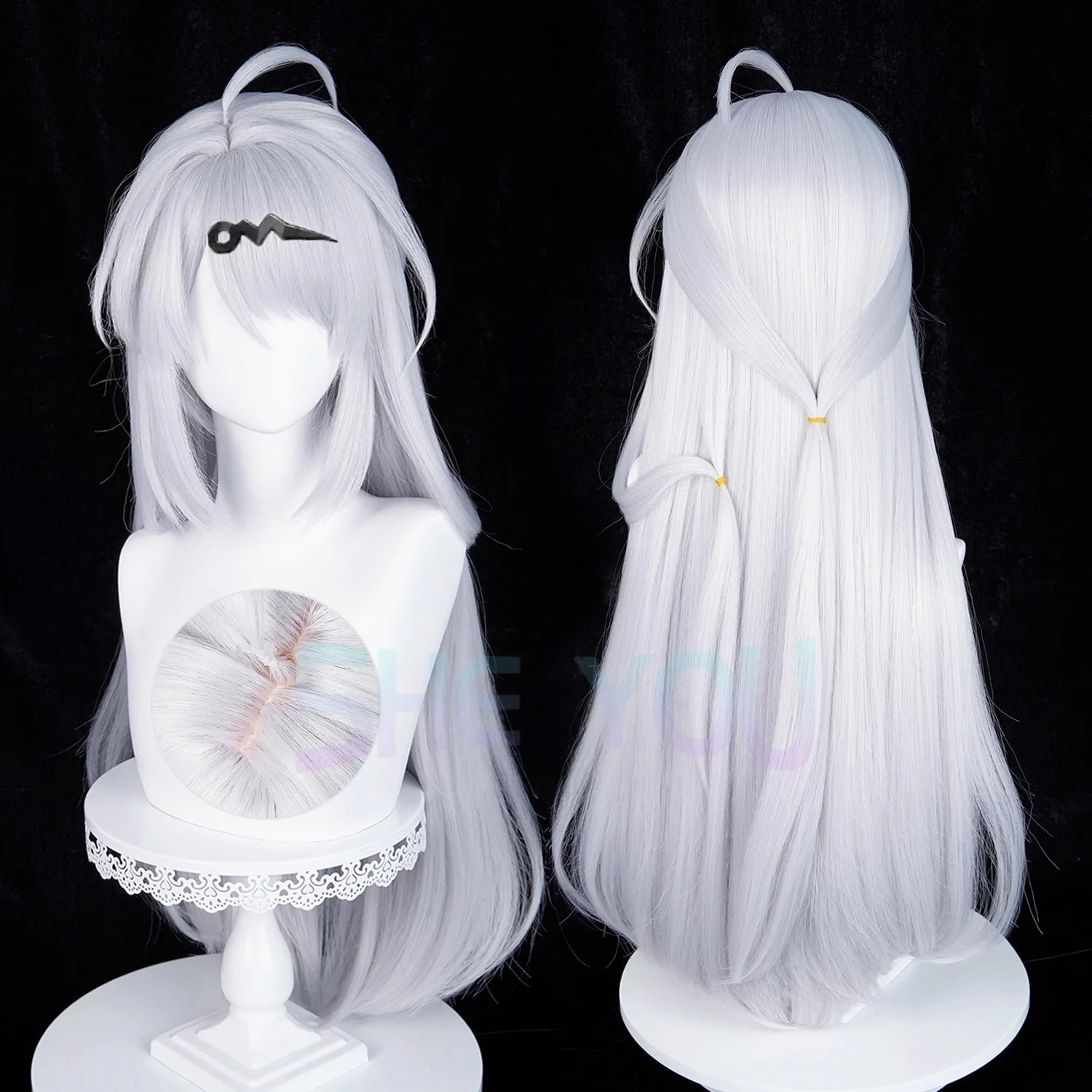 

ZZZ Yixuan Cosplay Wig 80cm Long Silver White Wig Anime Heat Resistant Synthetic Wigs