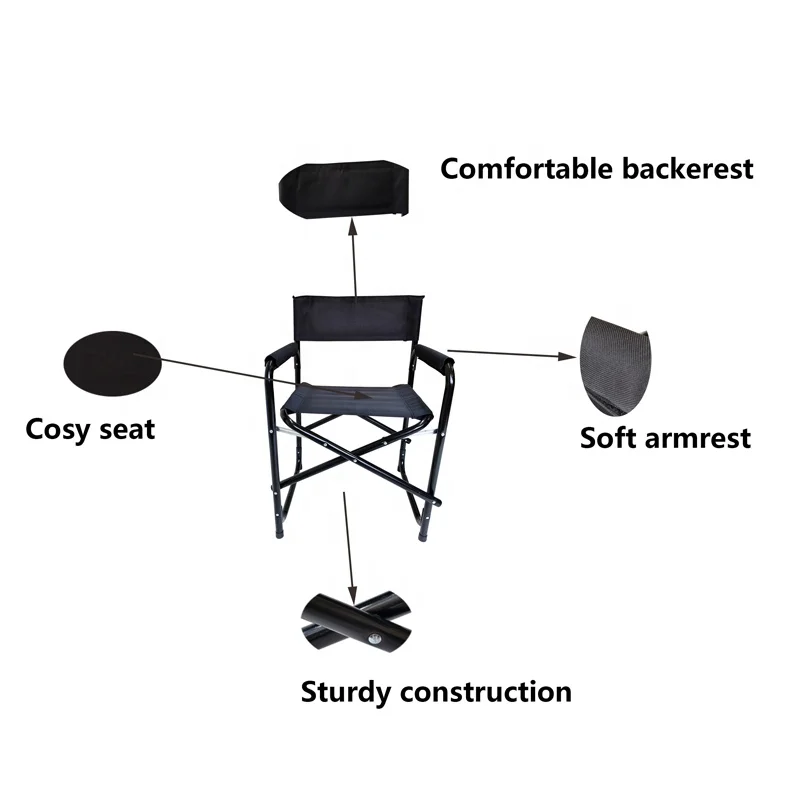 Factory Direct 2026 Outdoor Portable Folding Director Chair Oxford Camping Hiking Fishing Hunting Seat with Iron Metal