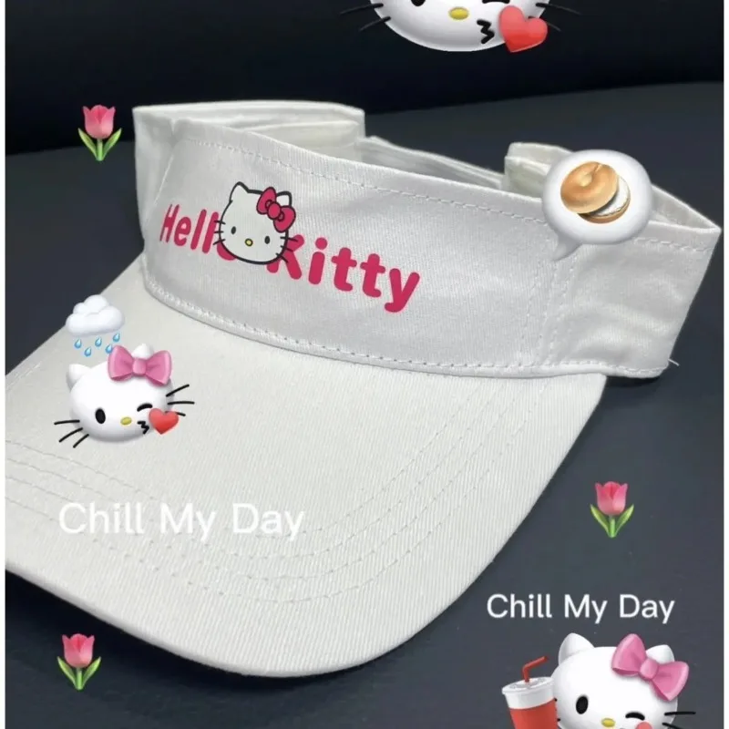 Hellokitty Cute Cat Summer Sports Sun Hats Women Cap Uv Protection Empty Top Tennis Running Sunscreen Anime Cartoon Fashion Hat