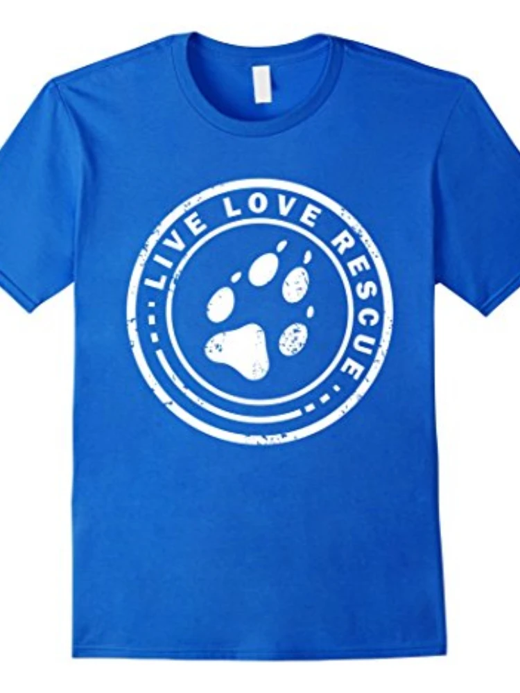 Live Love Rescue. Unique Kitten and Dog Animals Pet Rescue T-Shirt Short Sleeve Casual 100% Cotton O-Neck Mens T-shirt